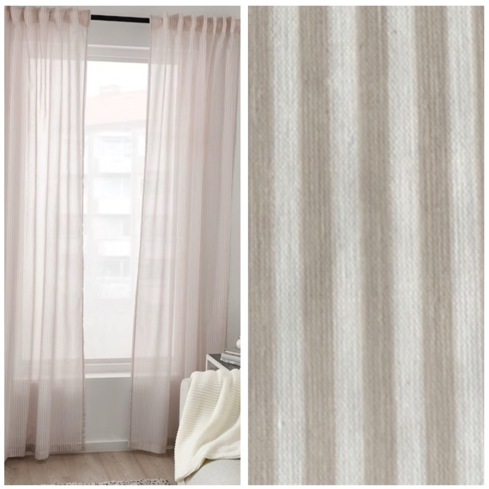 NWT pair of 2 panel curtains neutral color beige stripes LONG 47x98”